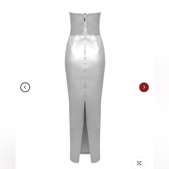 Strapless Leather Maxi Dress In Silver - Picture 6 of 6